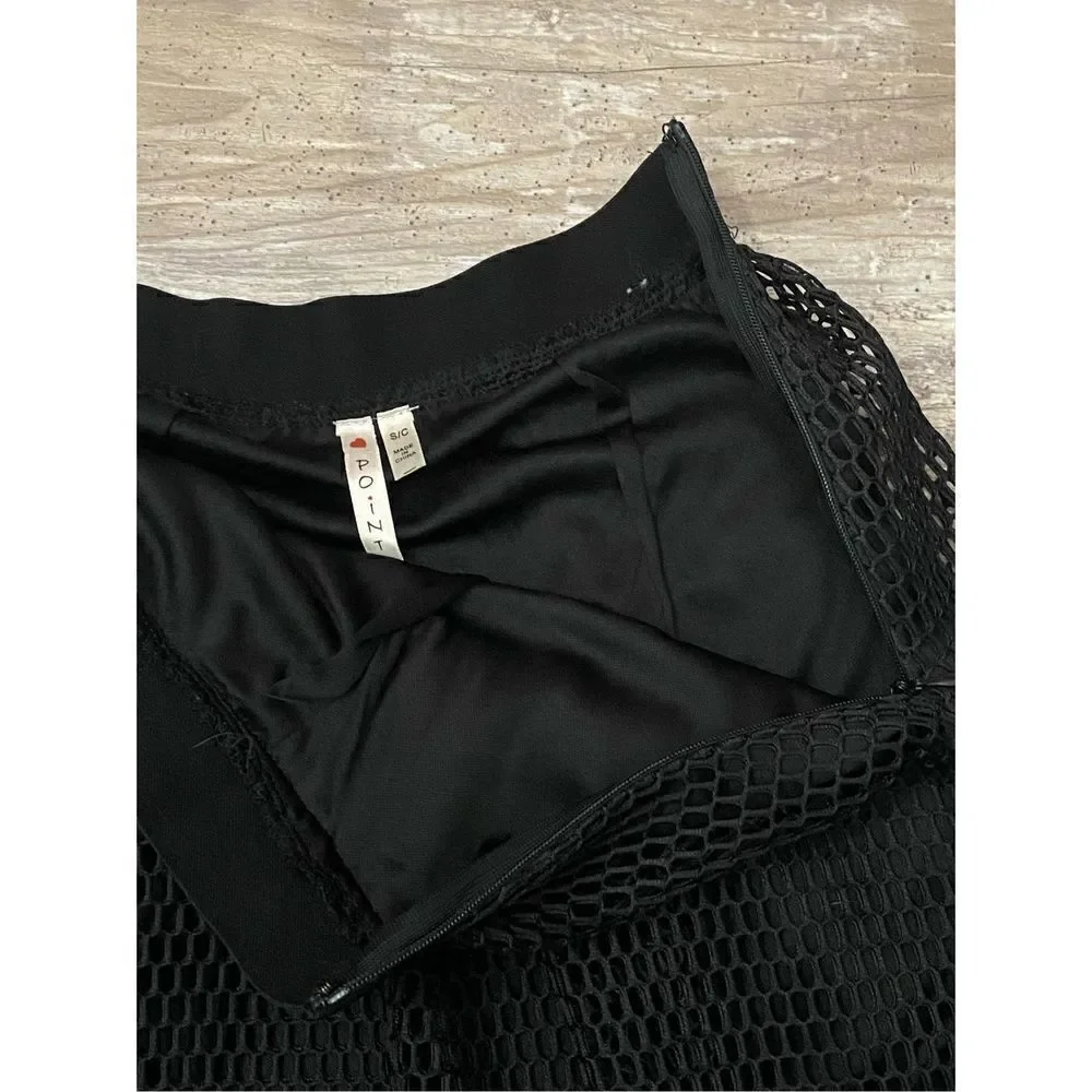 Point Black Lined Mesh Overlay Mini Skirt Hidden Side Zip Size Small